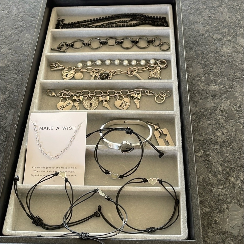 Heart 10 Bracelets silver, black super cute Guess, Make a Wish + - Picture 9 of 9